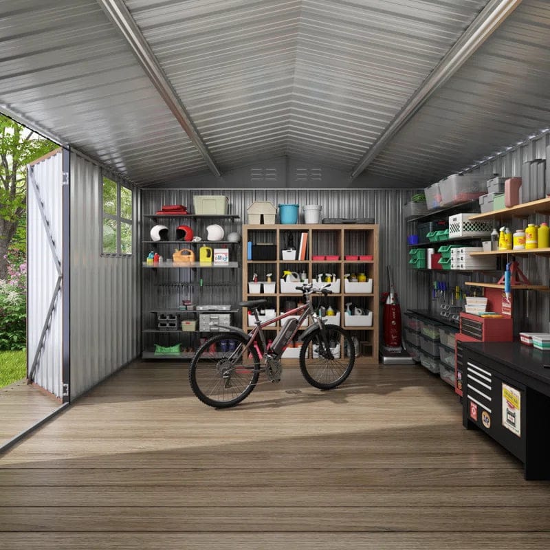 10 Ft. W X 10 Ft. D Brown Metal Storage Shed With Sloping Roof And Double Lockable Door (100 Sq. Ft.)