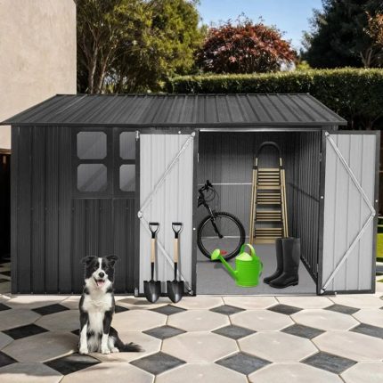 10ft x 8ft Garden Shelter with Window – Outdoor Metal Storage Shed