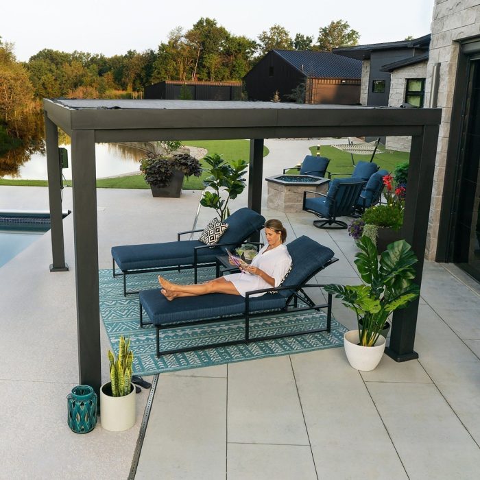 16×12 Trenton Modern Steel Pergola With Sail Shade Soft Canopy