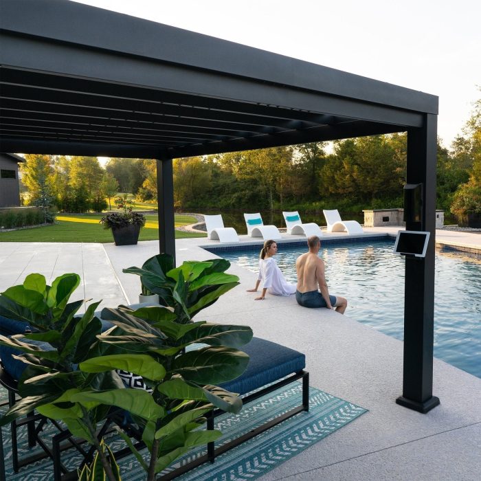 16×12 Trenton Modern Steel Pergola With Sail Shade Soft Canopy