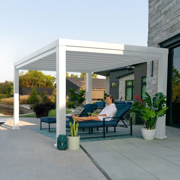 14×10 Windham Modern Steel Pergola With Sail Shade Soft Canopy