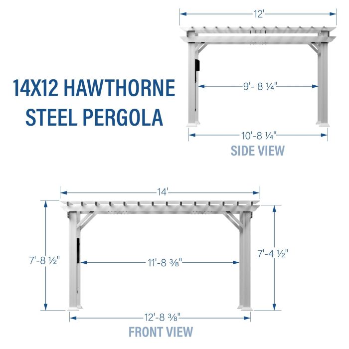 14×12 Hawthorne Traditional Steel Pergola With Sail Shade Soft Canopy