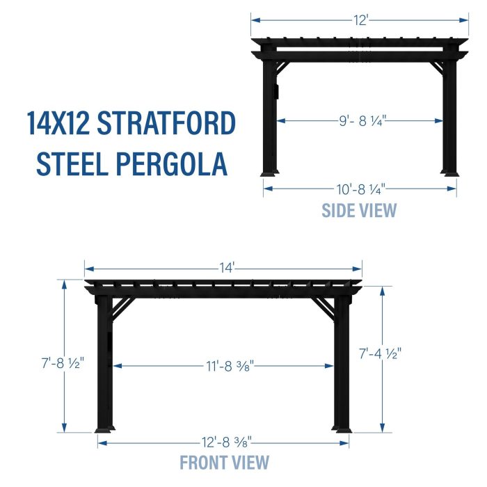 14×12 Stratford Traditional Steel Pergola With Sail Shade Soft Canopy