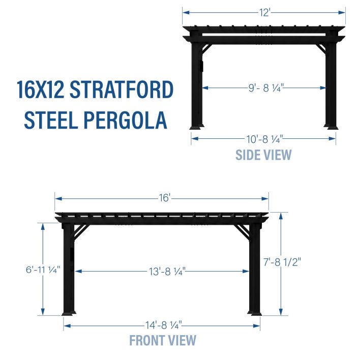 16×12 Stratford Traditional Steel Pergola With Sail Shade Soft Canopy