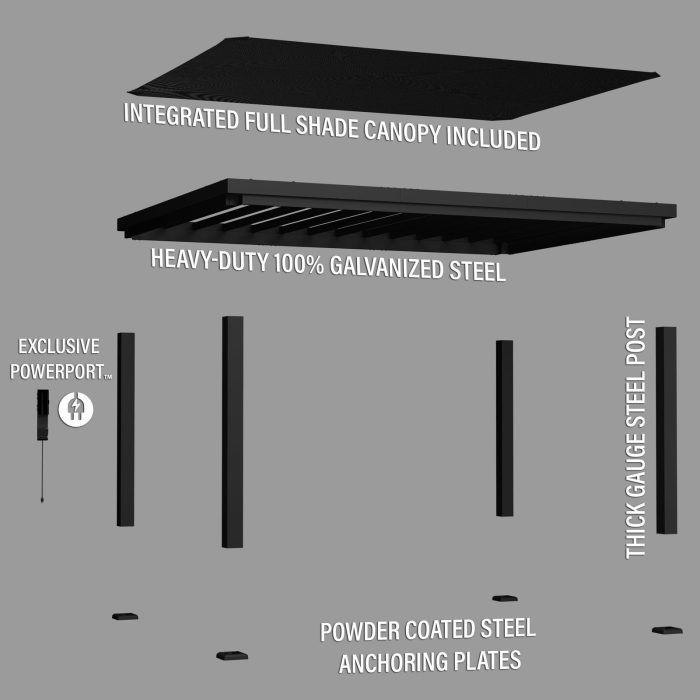 16×12 Trenton Modern Steel Pergola With Sail Shade Soft Canopy