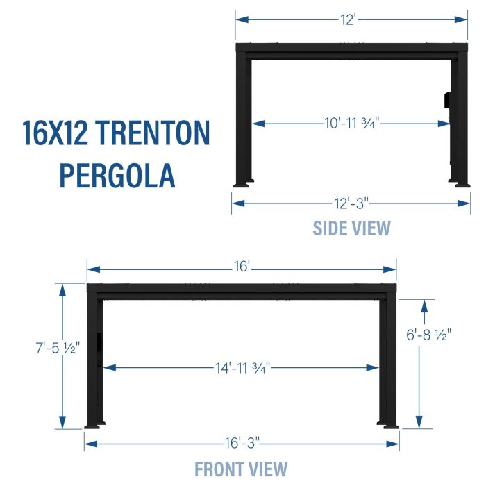 16×12 Trenton Modern Steel Pergola With Sail Shade Soft Canopy