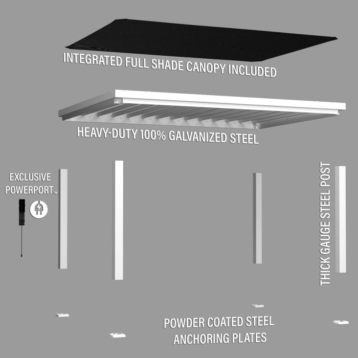 16×12 Windham Modern Steel Pergola With Sail Shade Soft Canopy