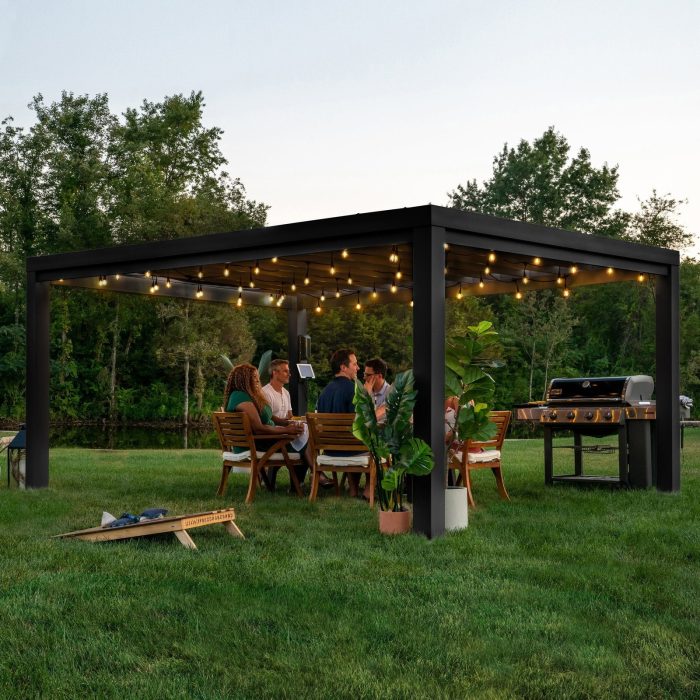 16×12 Trenton Modern Steel Pergola With Sail Shade Soft Canopy
