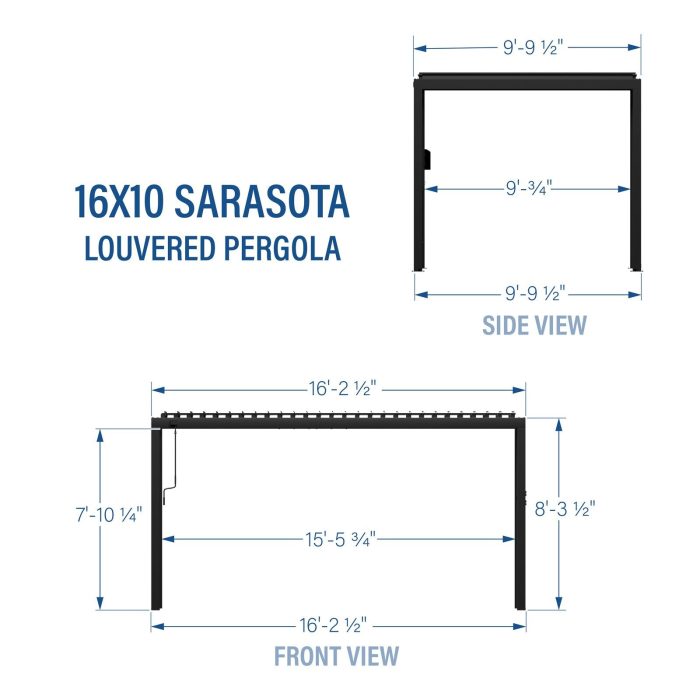 16×10 Sarasota Steel Louvered Pergola