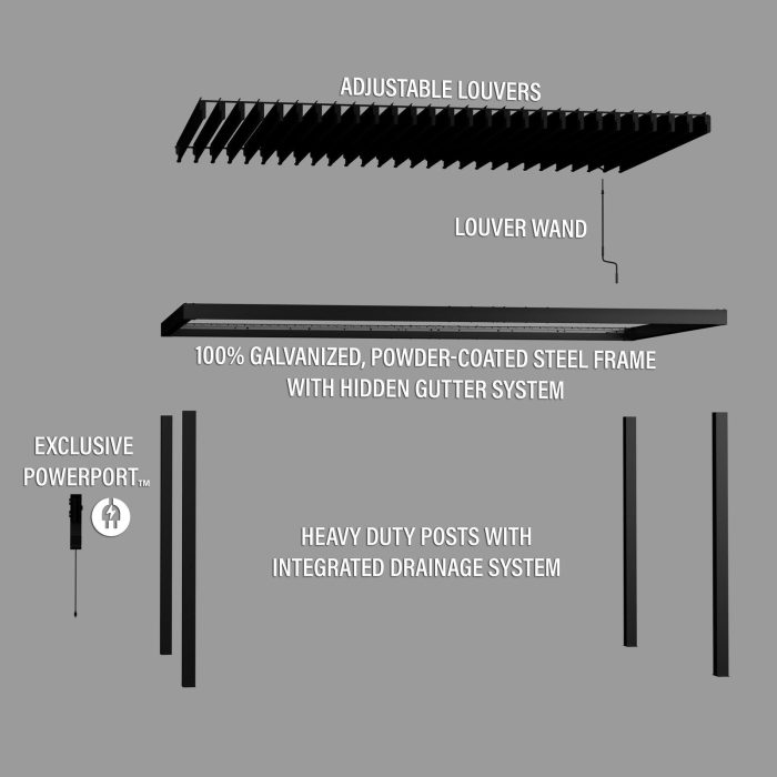 16×10 Sarasota Steel Louvered Pergola