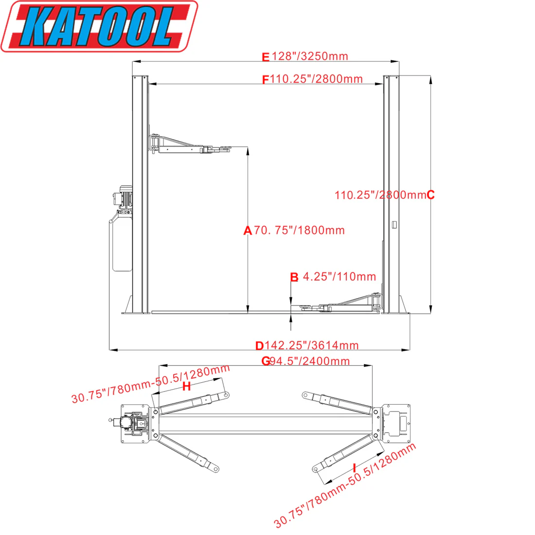 H100TwoPostVehicleLift10_000lbsByKaToolimg5