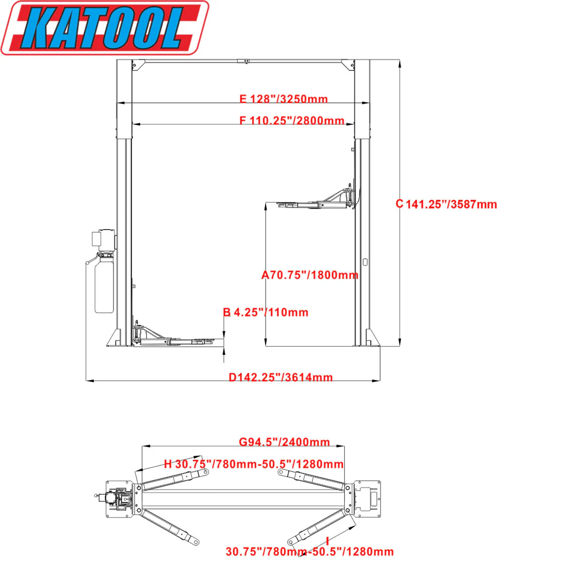 M110TwoPostClearfloorVehicleLift11_000lbsByKaToolimg6