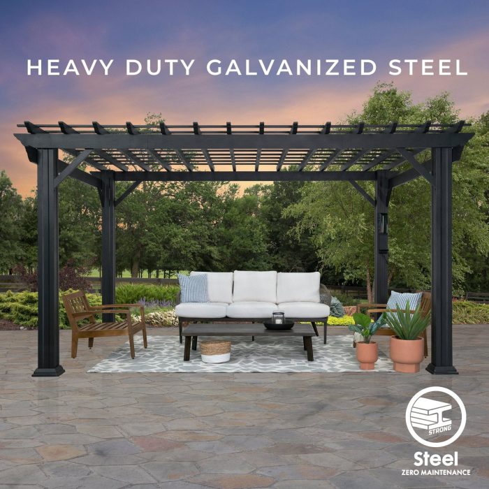 14×12 Stratford Traditional Steel Pergola With Sail Shade Soft Canopy