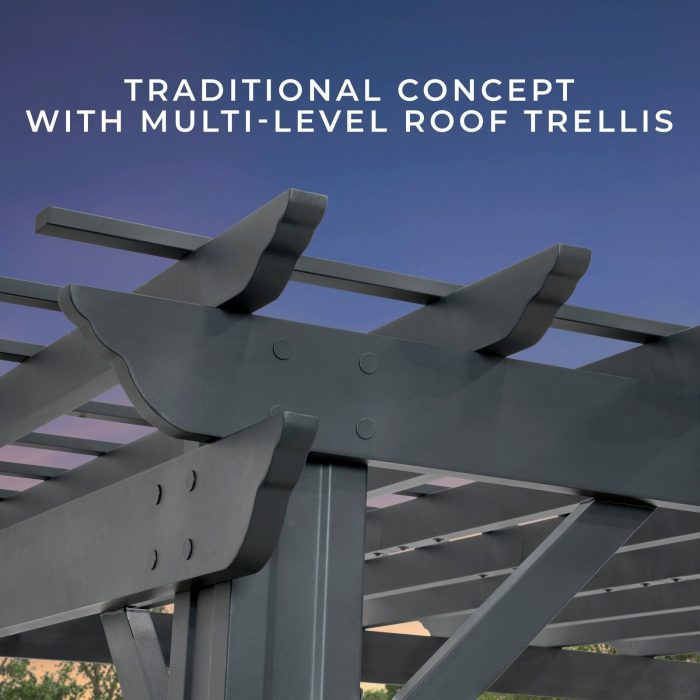 14×12 Stratford Traditional Steel Pergola With Sail Shade Soft Canopy
