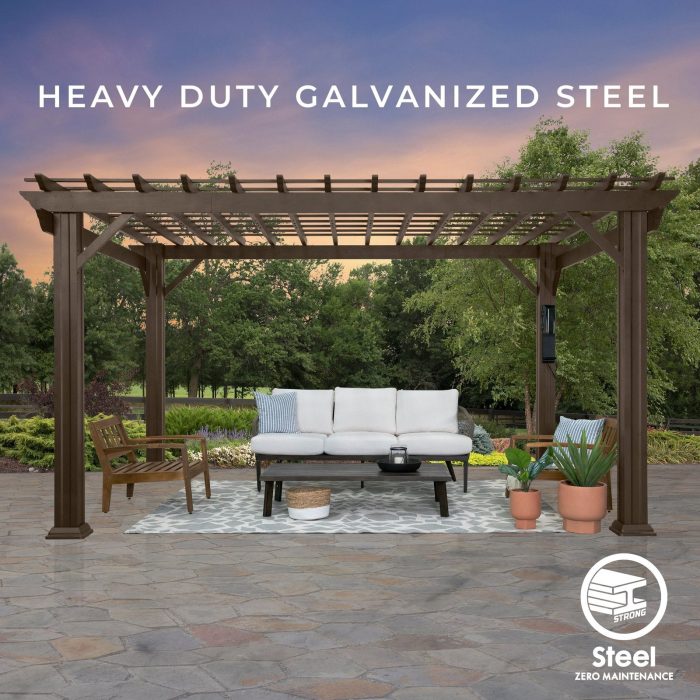 14×12 Ashford Traditional Steel Pergola With Sail Shade Soft Canopy