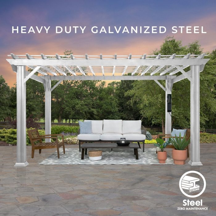 14×12 Hawthorne Traditional Steel Pergola With Sail Shade Soft Canopy