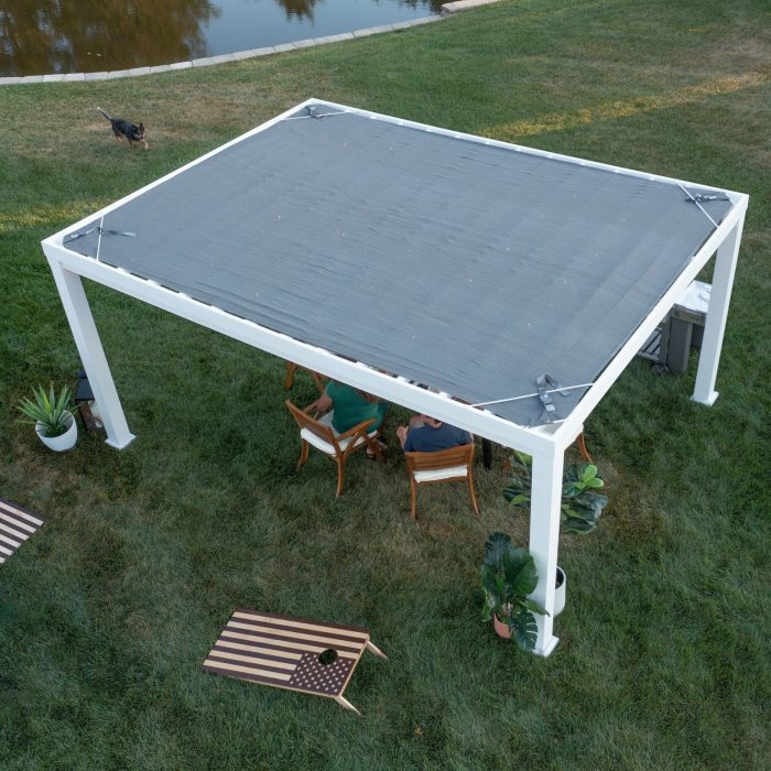 16×12 Windham Modern Steel Pergola With Sail Shade Soft Canopy