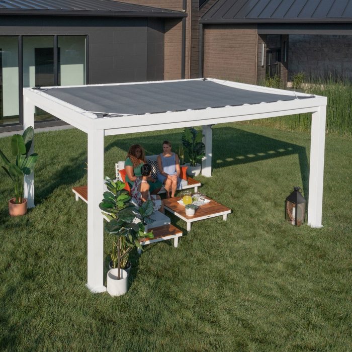 14×10 Windham Modern Steel Pergola With Sail Shade Soft Canopy