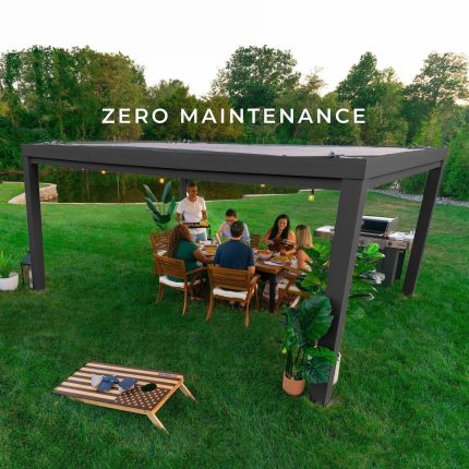 16×12 Trenton Modern Steel Pergola With Sail Shade Soft Canopy