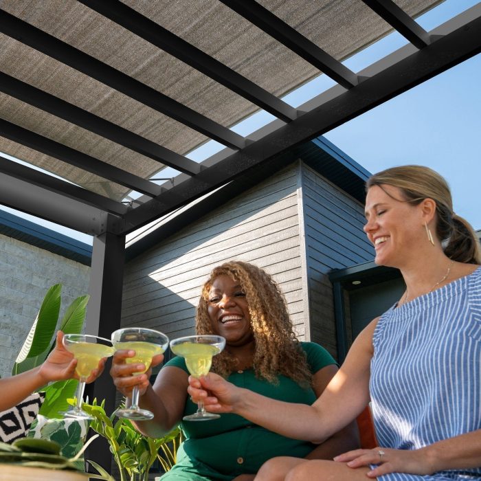 16×12 Trenton Modern Steel Pergola With Sail Shade Soft Canopy