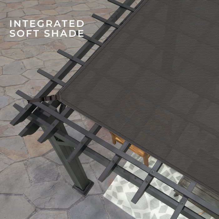14×12 Stratford Traditional Steel Pergola With Sail Shade Soft Canopy
