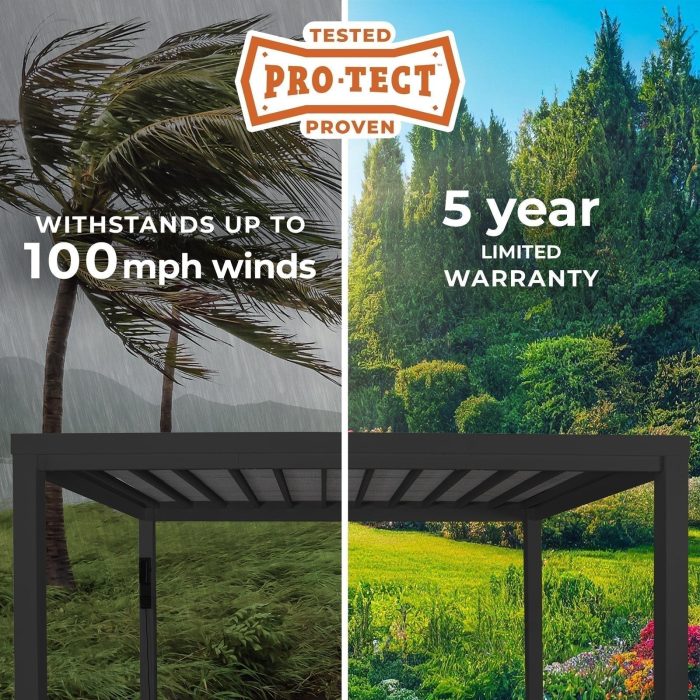 16×12 Trenton Modern Steel Pergola With Sail Shade Soft Canopy
